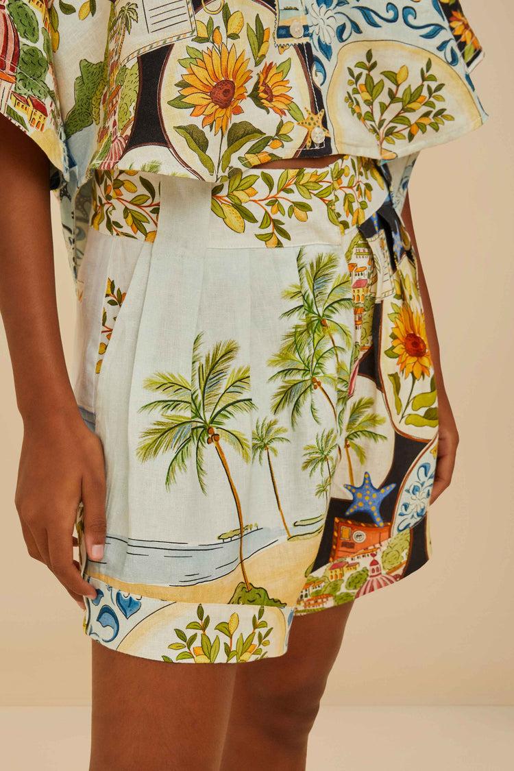 Farm Rio Multicolor Latin Trip Scarves Euroflax™ Premium Linen Shorts LATIN TRIP SCARVES MULTICOLOR