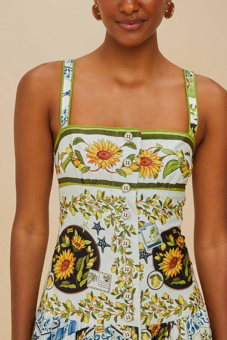 Farm Rio Multicolor Latin Trip Scarves Organic Cotton Midi Dress LATIN TRIP SCARVES MULTICOLOR