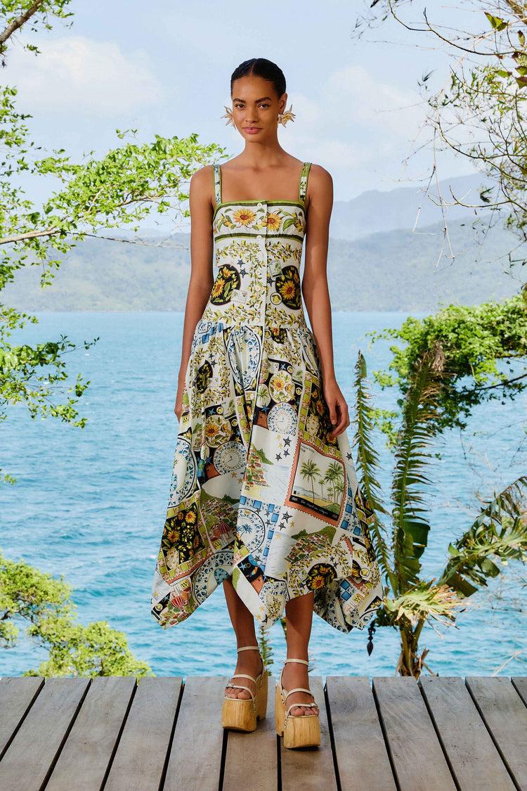 farm rio multicolor latin trip scarves organic cotton midi dress LATIN TRIP SCARVES MULTICOLOR