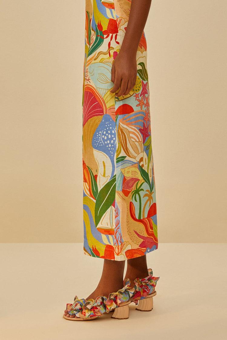 Farm Rio Multicolor Ocean View Monstera Heeled Sandal OCEAN VIEW