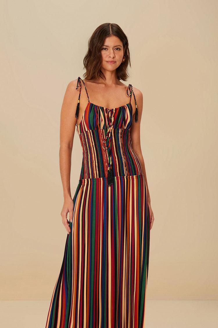 Farm Rio Multicolor Pipa Stripes Midi Dress PIPA STRIPES MULTICOLOR