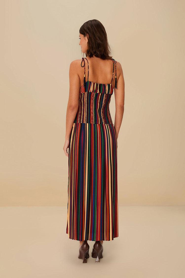 Farm Rio Multicolor Pipa Stripes Midi Dress PIPA STRIPES MULTICOLOR
