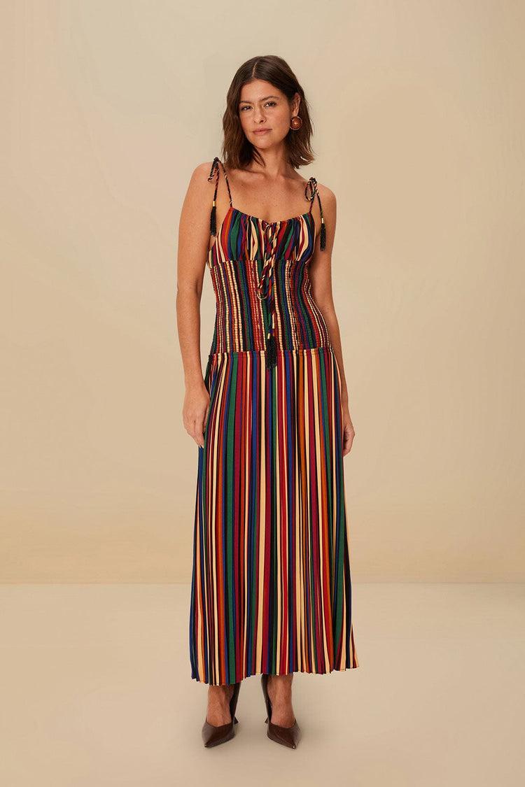farm rio multicolor pipa stripes midi dress PIPA STRIPES MULTICOLOR