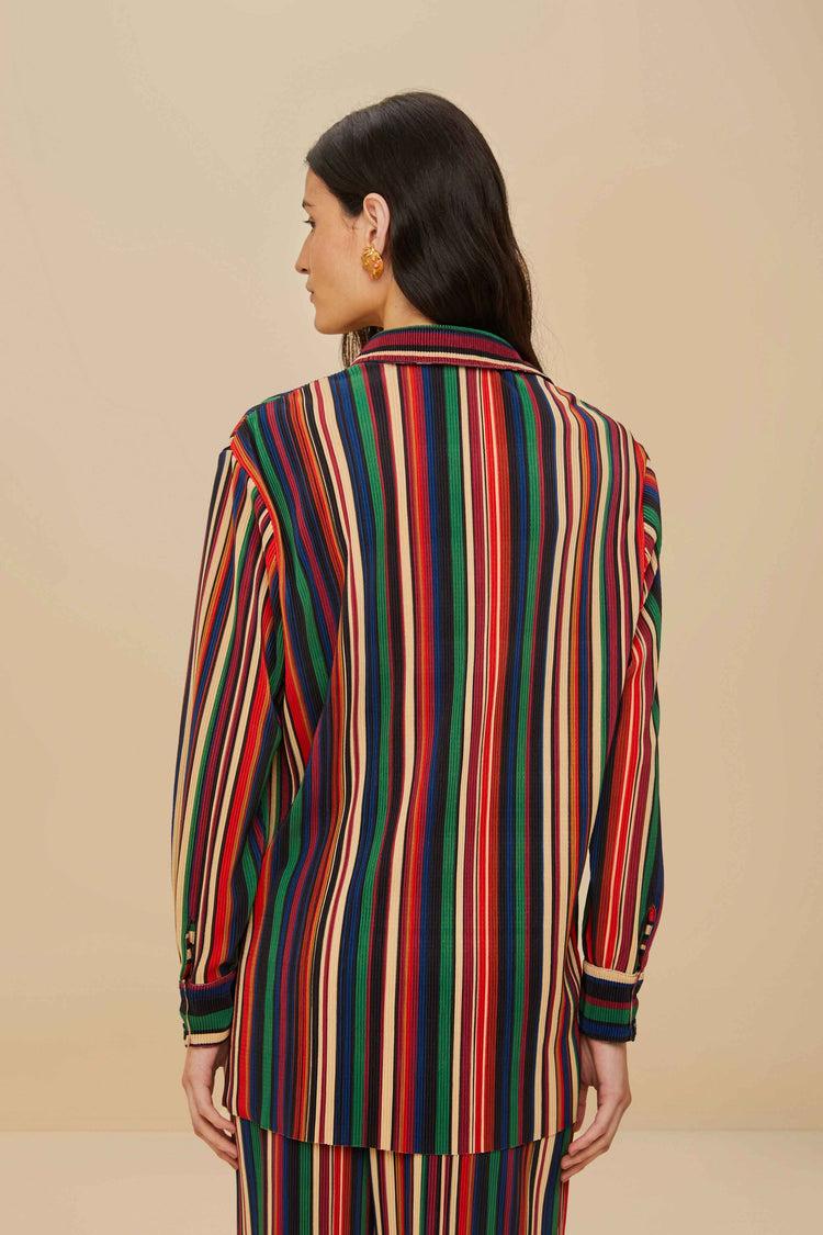 Farm Rio Multicolor Pipa Stripes Pleated Shirt PIPA STRIPES MULTICOLOR