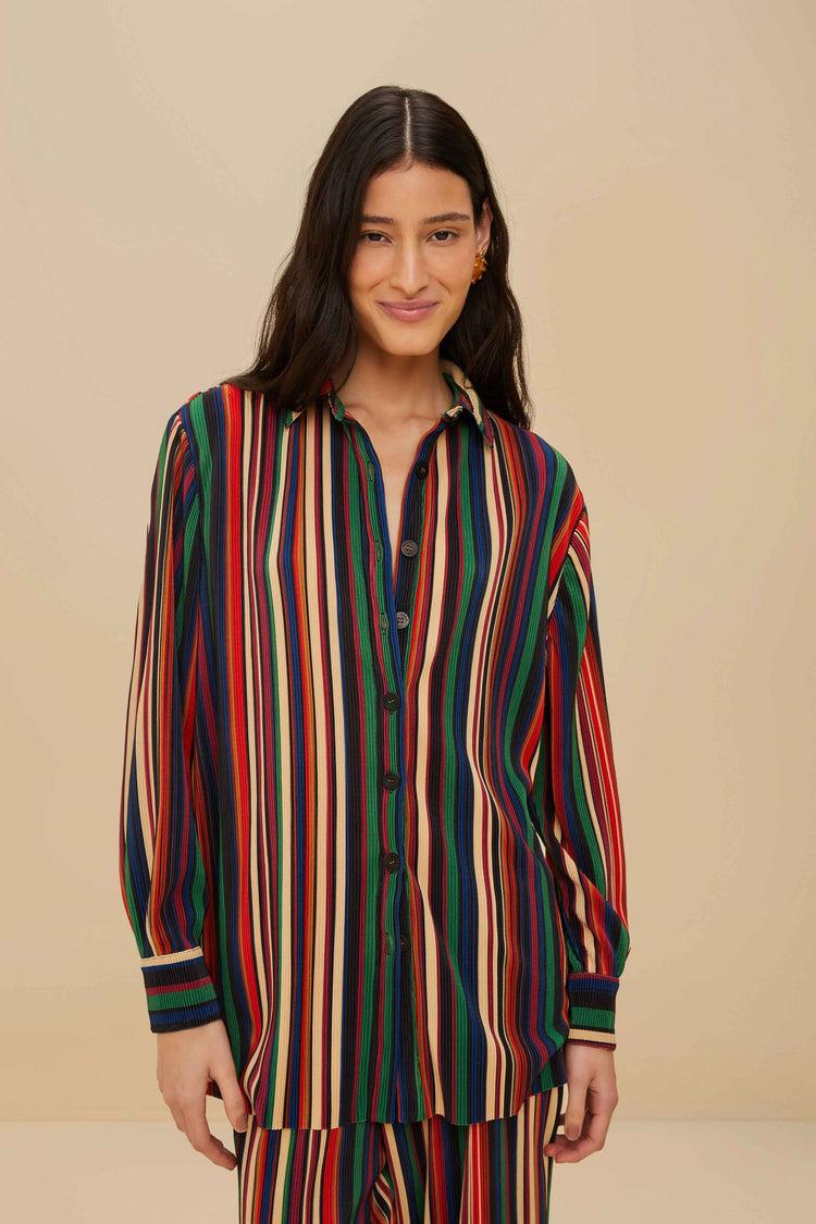 farm rio multicolor pipa stripes pleated shirt PIPA STRIPES MULTICOLOR
