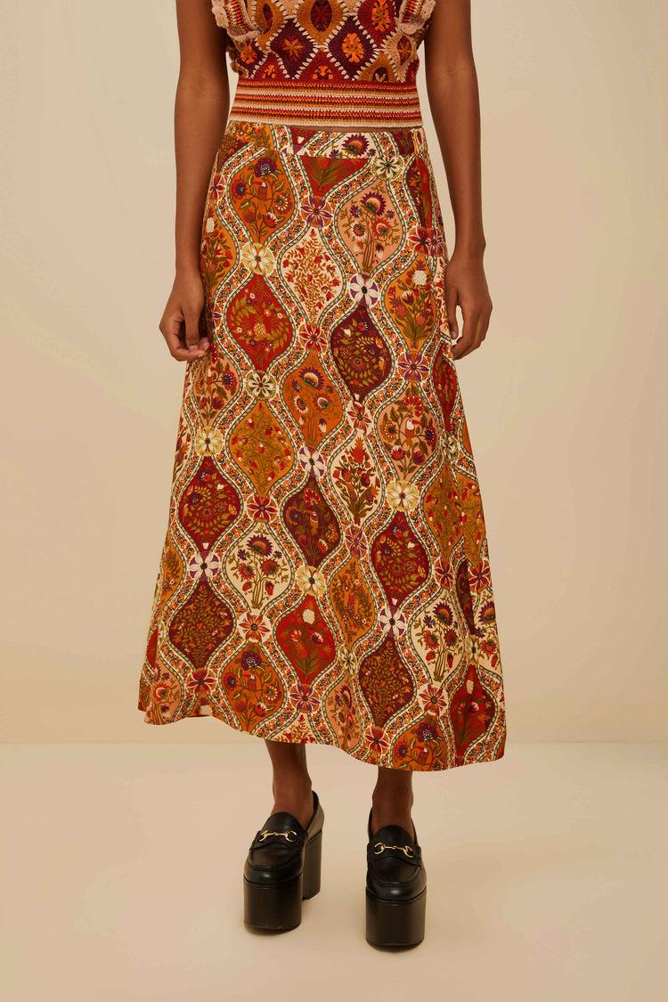 Farm Rio Multicolor Romantic Nature Lenzing™ Ecovero™ Viscose Midi Skirt ROMANTIC NATURE MULTICOLOR