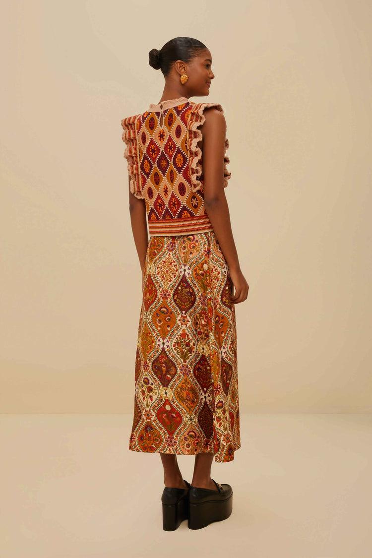 Farm Rio Multicolor Romantic Nature Lenzing™ Ecovero™ Viscose Midi Skirt ROMANTIC NATURE MULTICOLOR