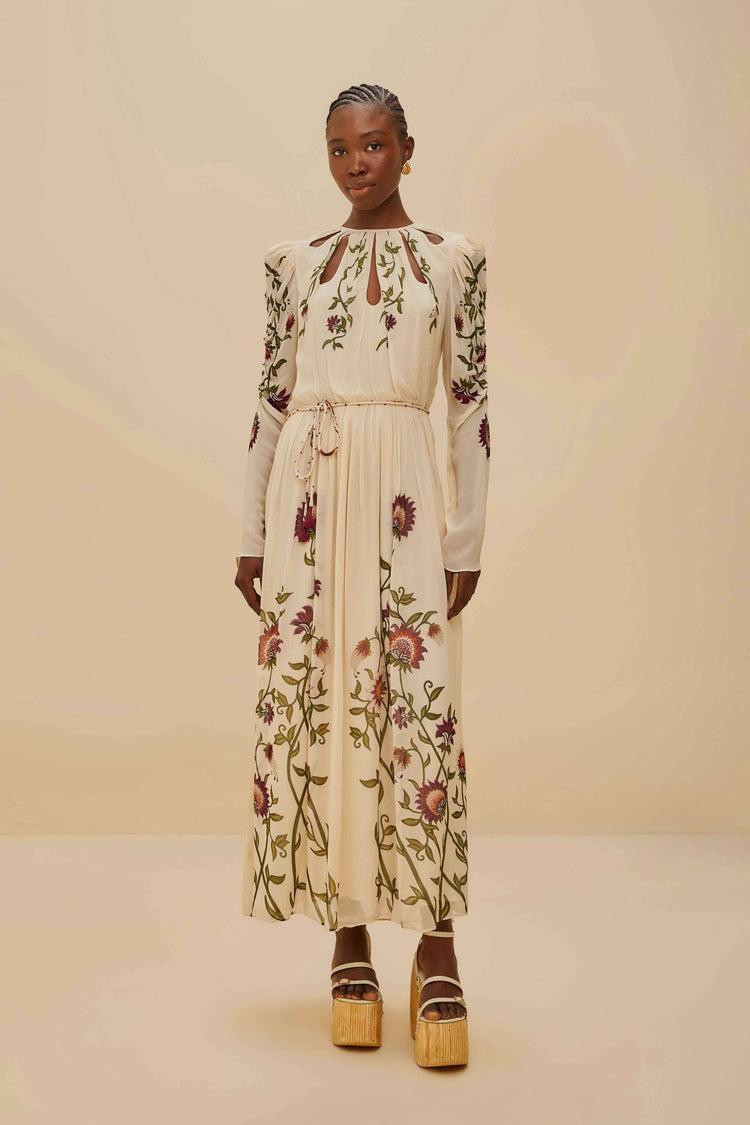 farm rio multicolor romantic nature long sleeve maxi dress ROMANTIC NATURE MULTICOLOR