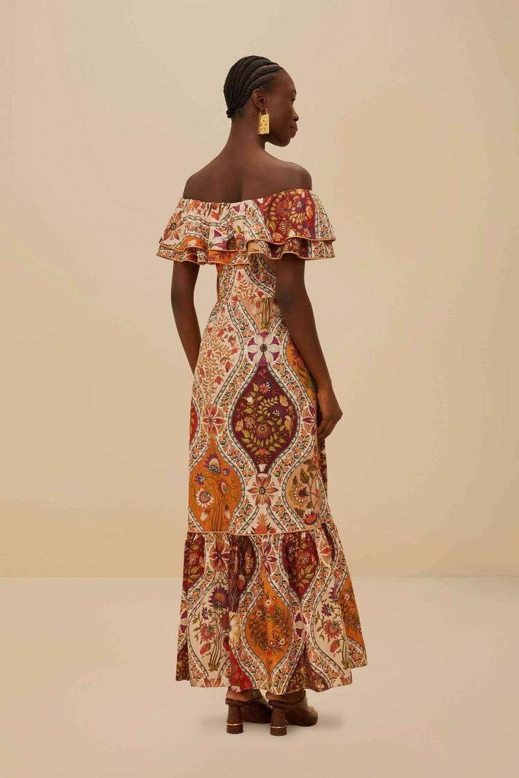 Farm Rio Multicolor Romantic Nature Off-shoulder Maxi Dress ROMANTIC NATURE MULTICOLOR