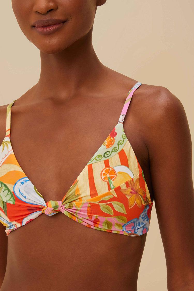 Farm Rio Multicolor Summer Picnic Knot Bikini Top SUMMER PICNIC MULTICOLOR