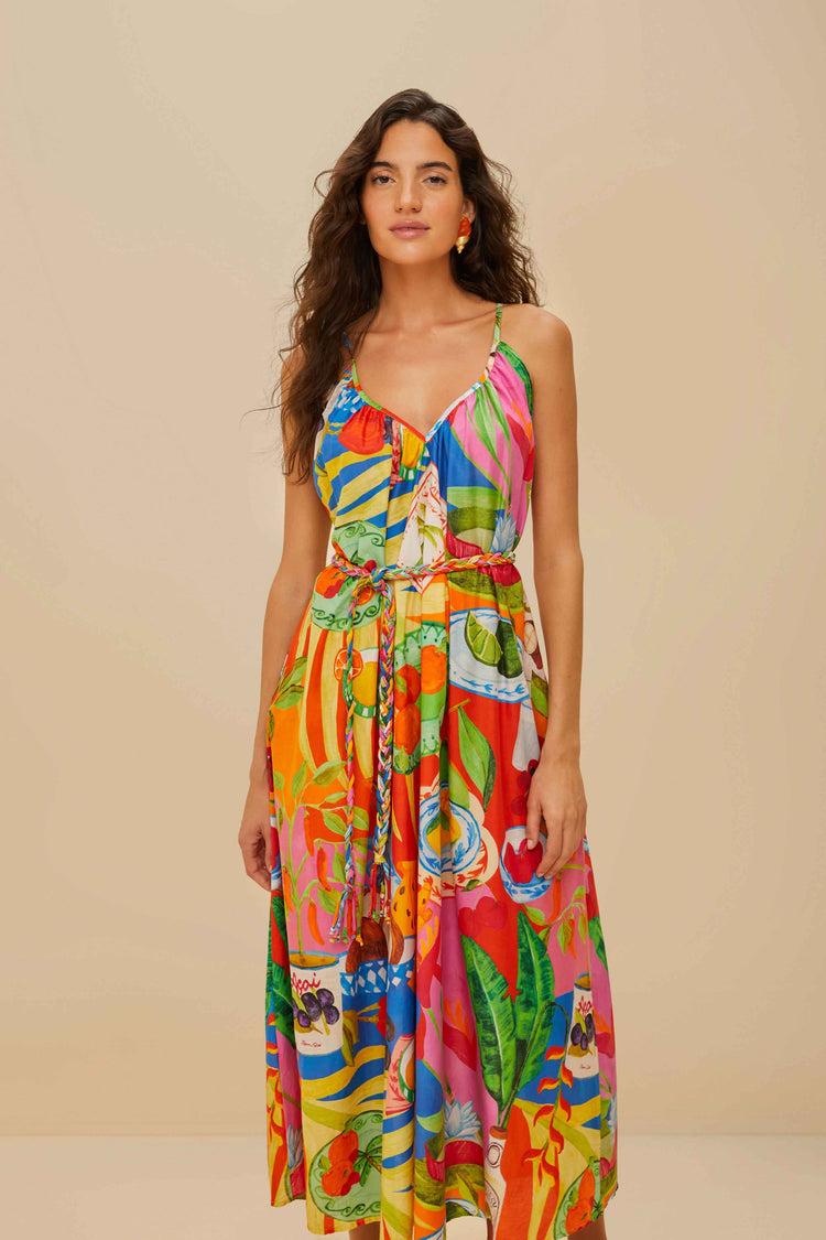 Farm Rio Multicolor Summer Picnic Midi Dress SUMMER PICNIC MULTICOLOR
