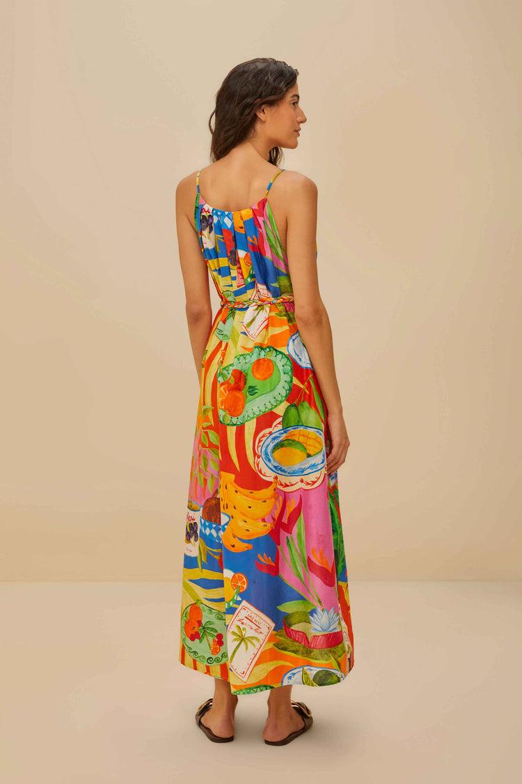 Farm Rio Multicolor Summer Picnic Midi Dress SUMMER PICNIC MULTICOLOR