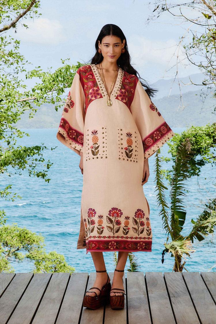 farm rio nature embroidered cream v neckline tunic maxi dre CREAM farm rio nature embroidered cream v neckline tunic maxi dre CREAM