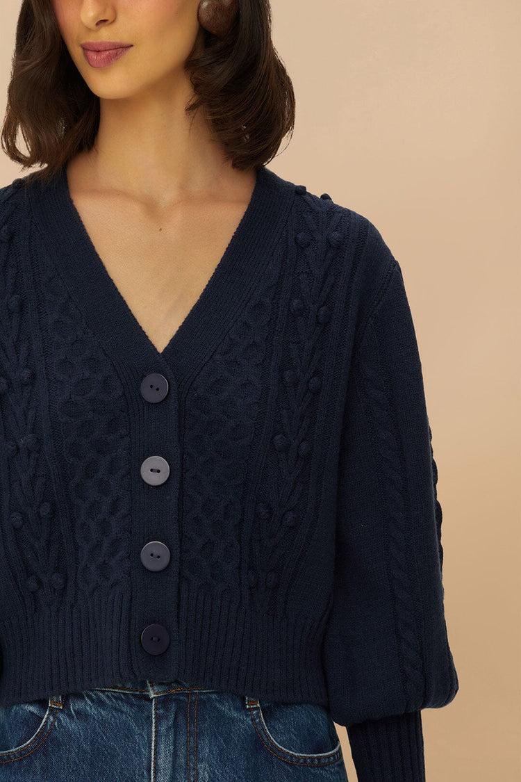 Farm Rio Navy Blue Mixed Stitches Knit Cardigan DARK BLUE