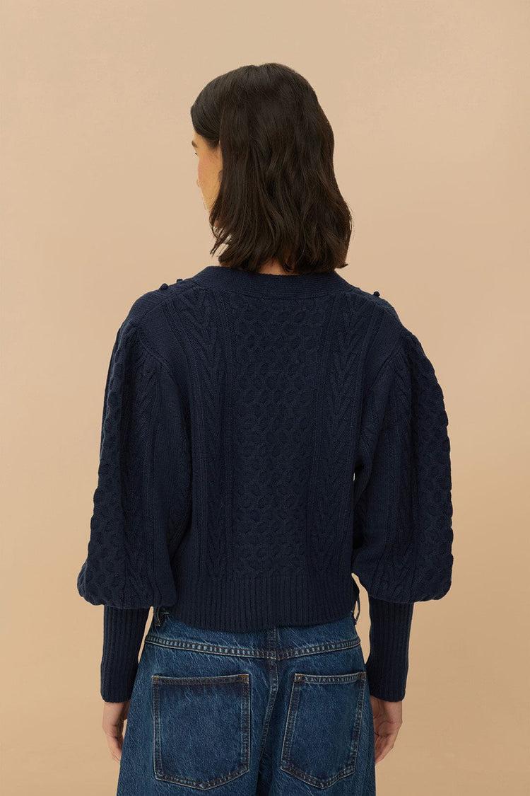 Farm Rio Navy Blue Mixed Stitches Knit Cardigan DARK BLUE