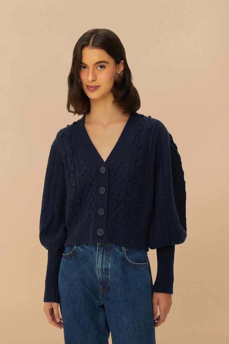 farm rio navy blue mixed stitches knit cardigan DARK BLUE