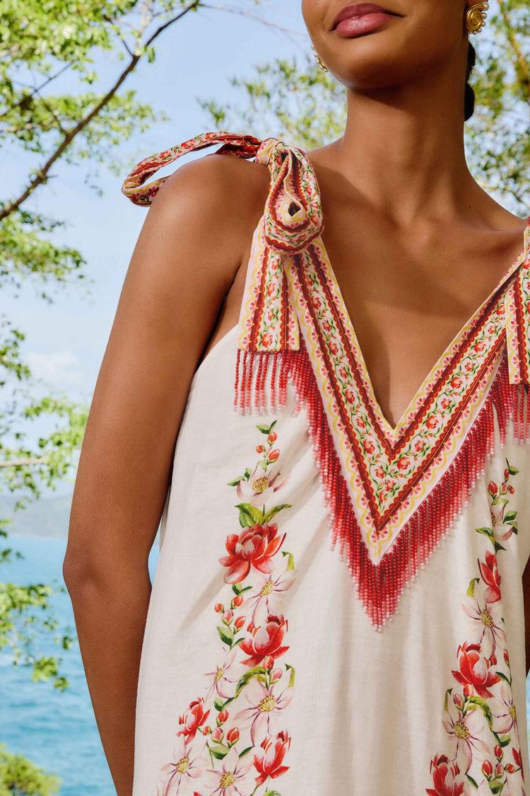 Farm Rio Off-white Apple Romance Embroidered Lenzing™ Ecovero™ Euroflax™ Maxi Dress APPLE ROMANCE OFF-WHITE