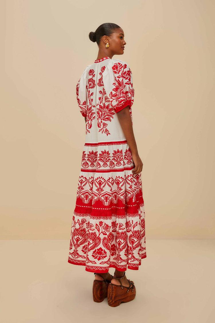 Farm Rio Off-white Boho Garden Short Sleeve Midi Dress BOHO GARDEN OFF-WHITE