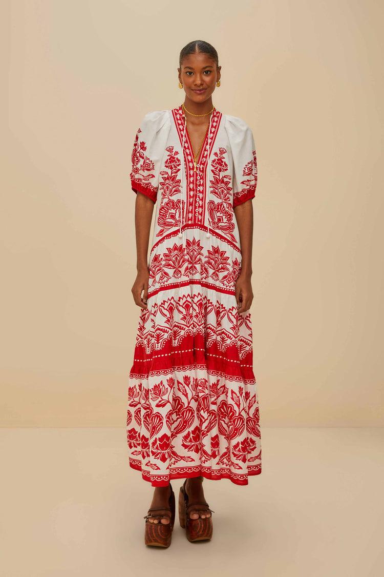 farm rio off-white boho garden short sleeve midi dress BOHO GARDEN OFF-WHITE