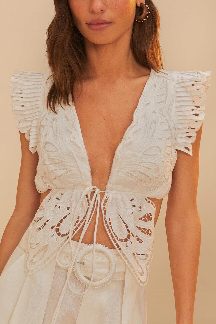 Farm Rio Off-white Butterfly Richelieu Blouse OFF-WHITE