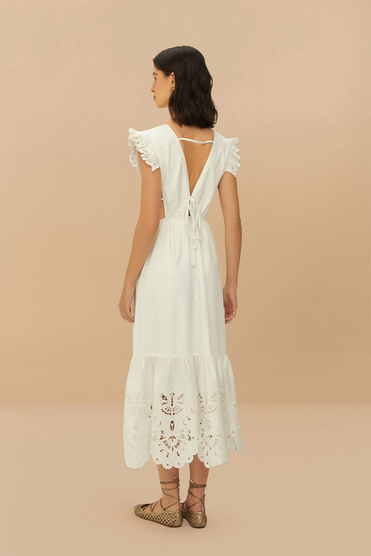 Farm Rio Off-white Butterfly Richelieu Midi Dress OFF-WHITE