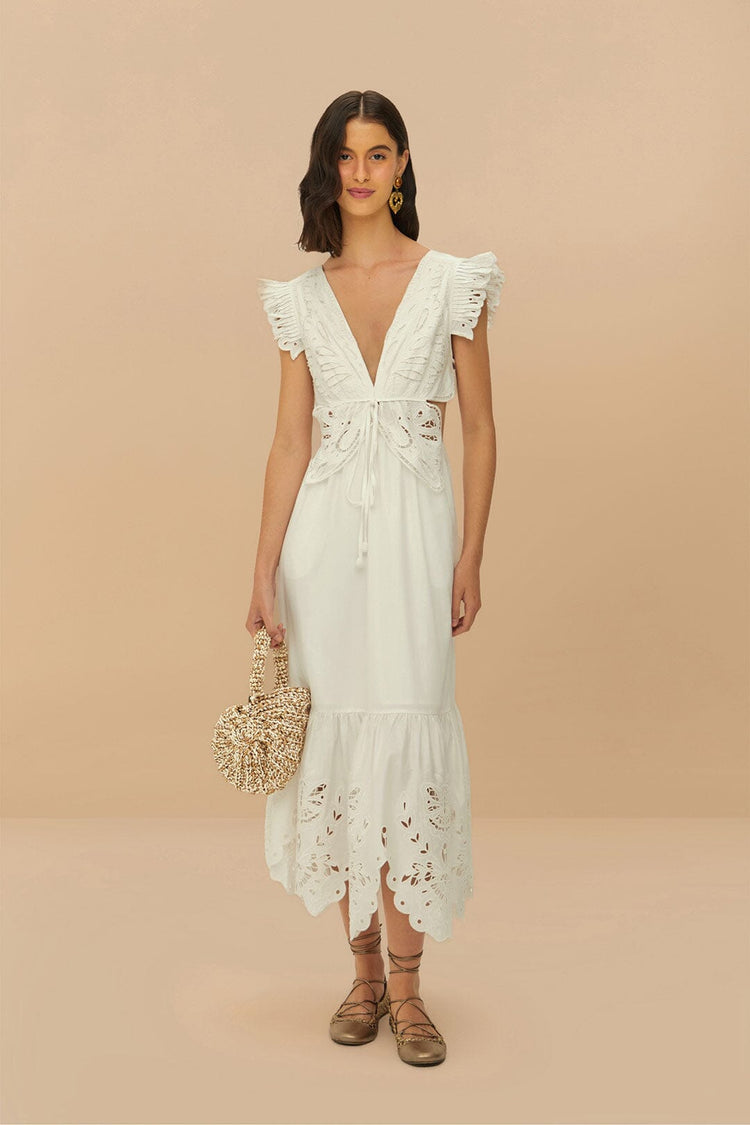 farm rio off-white butterfly richelieu midi dress OFF-WHITE