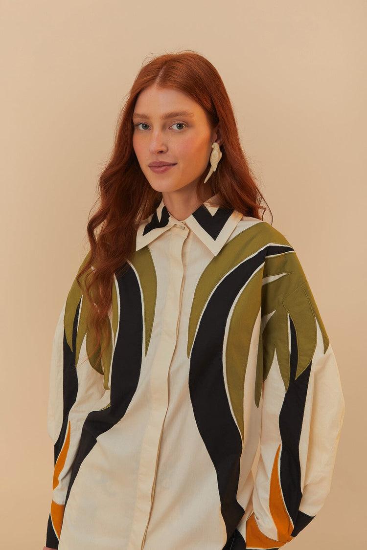 Farm Rio Off-white Coconut Tree Flow Pleated Blouse COCONUT TREE FLOW MULTICOLOR