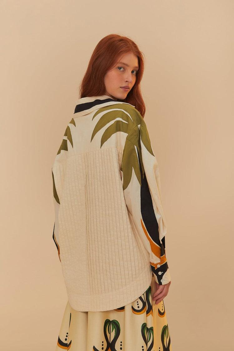 Farm Rio Off-white Coconut Tree Flow Pleated Blouse COCONUT TREE FLOW MULTICOLOR