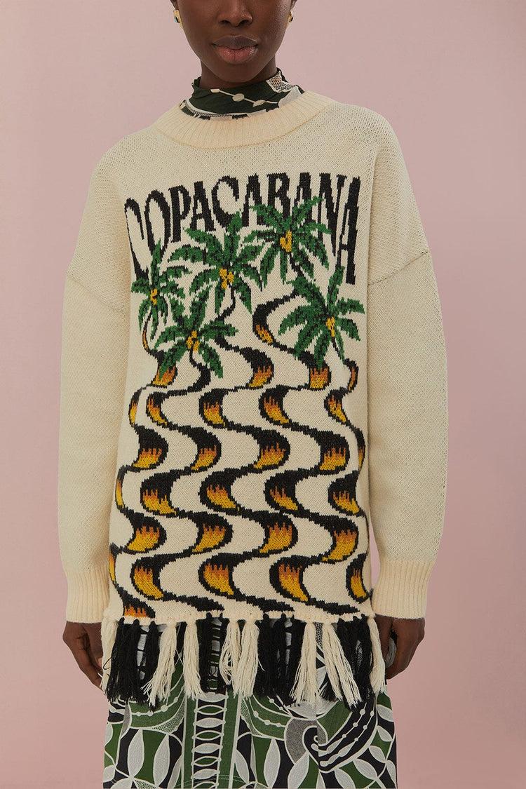 Farm Rio Off-white Copacabana Fringe Sweater OFF-WHITE