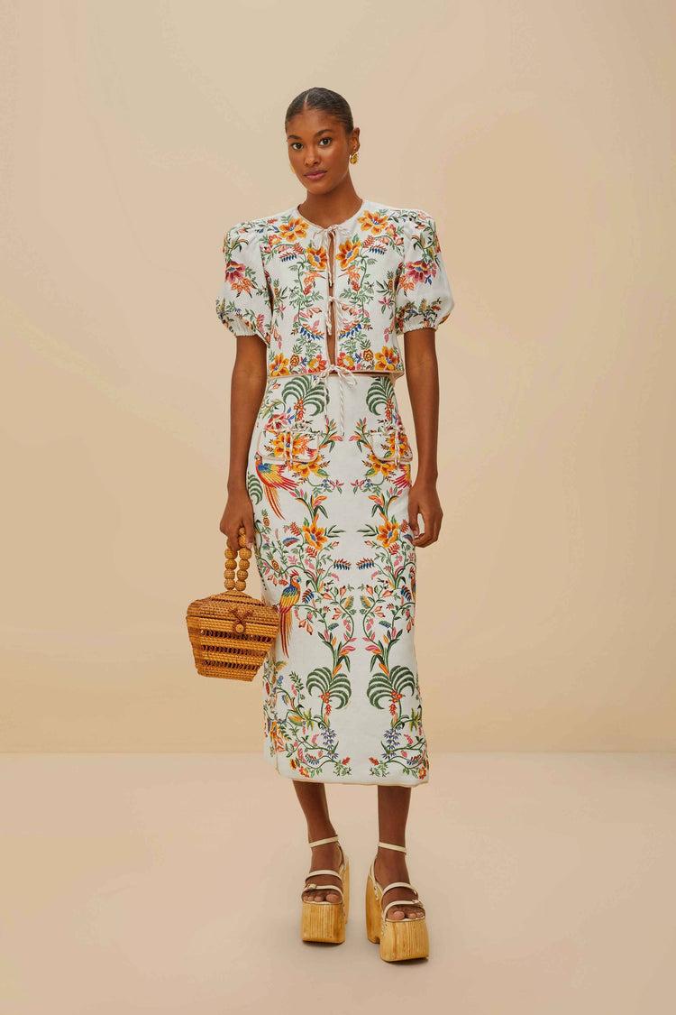 Farm Rio Off-white Delicate Forest Scarves Euroflax™ Premium Linen Blouse DELICATE FOREST SCARVES OFF-WHITE