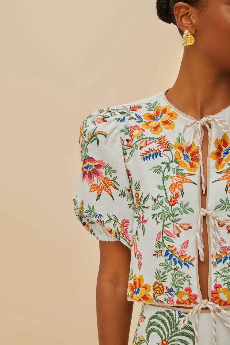 Farm Rio Off-white Delicate Forest Scarves Euroflax™ Premium Linen Blouse DELICATE FOREST SCARVES OFF-WHITE