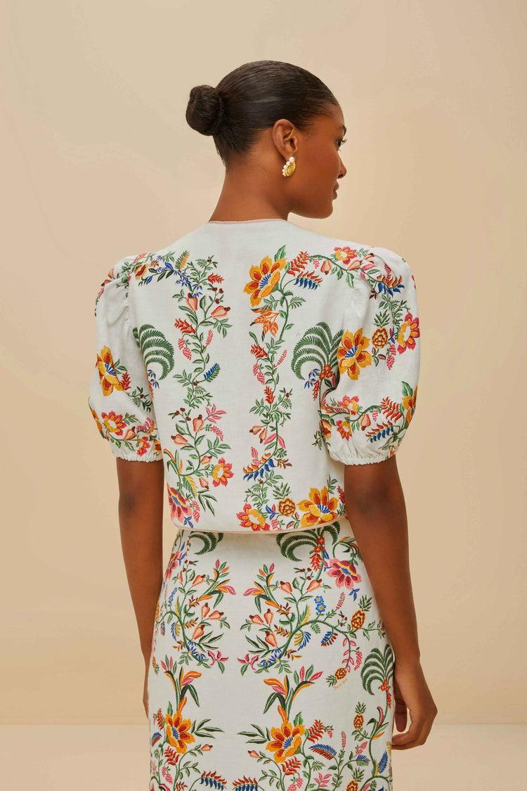 Farm Rio Off-white Delicate Forest Scarves Euroflax™ Premium Linen Blouse DELICATE FOREST SCARVES OFF-WHITE