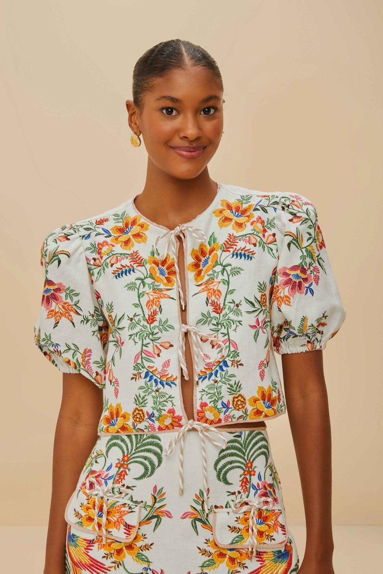 farm rio off-white delicate forest scarves euroflax™ premium linen blouse DELICATE FOREST SCARVES OFF-WHITE