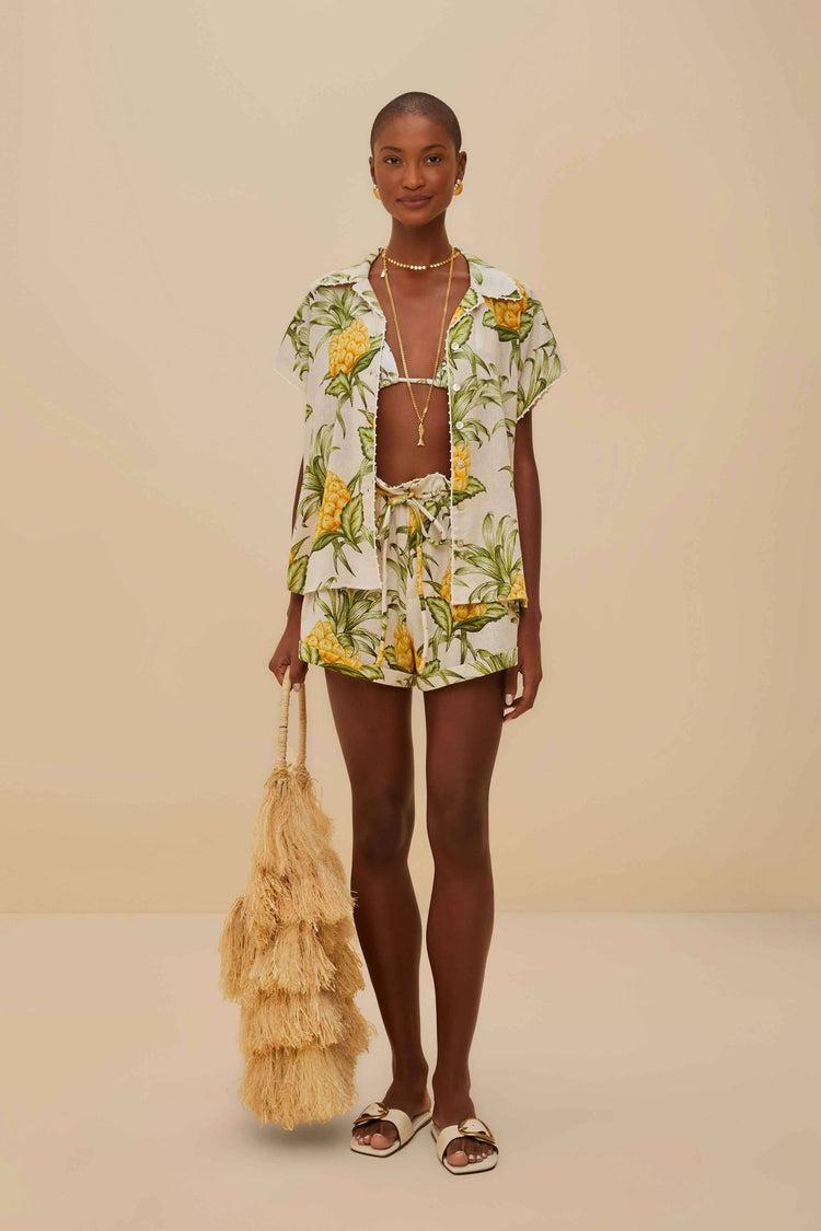 Farm Rio Off-white Delicate Pineapple Shirt DELICATE PINEAPPLE OFF-WHITE