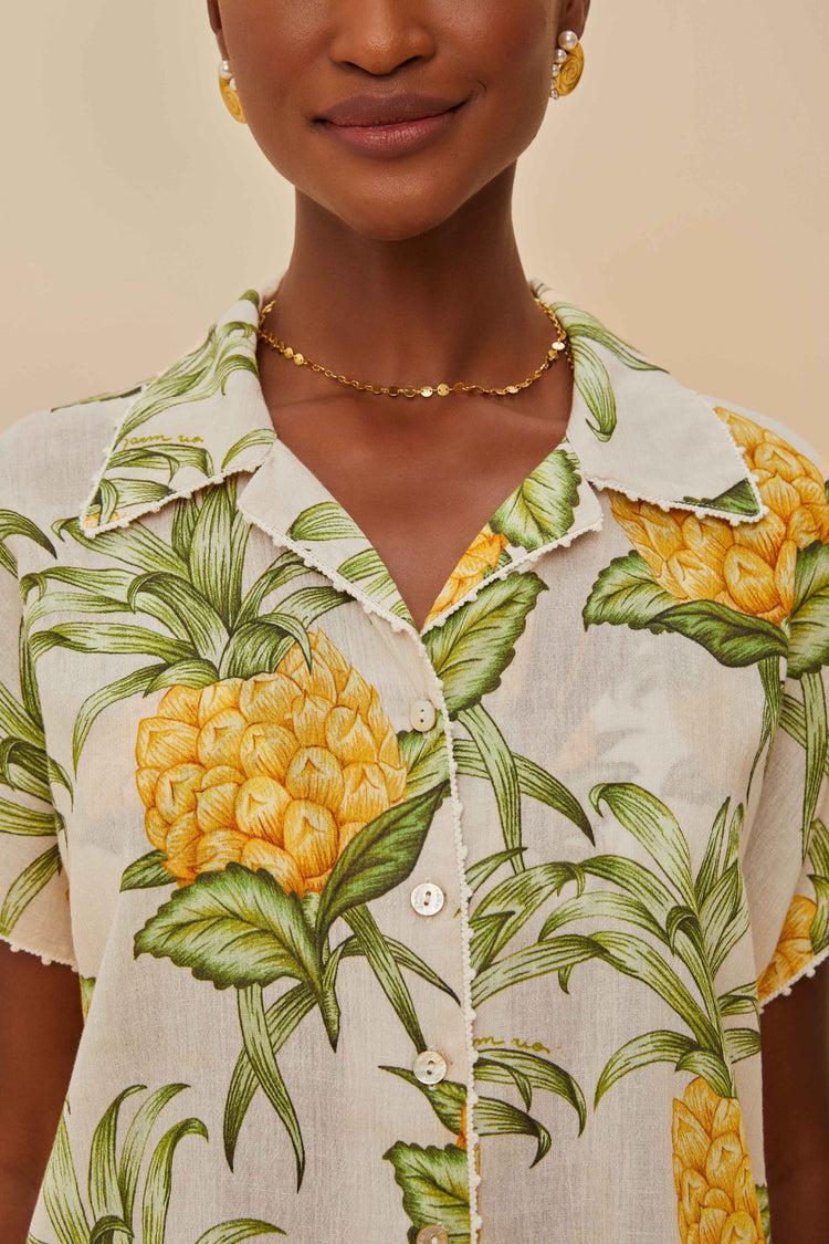 Farm Rio Off-white Delicate Pineapple Shirt DELICATE PINEAPPLE OFF-WHITE