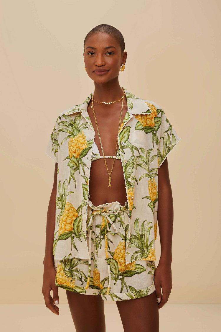 Farm Rio Off-white Delicate Pineapple Short DELICATE PINEAPPLE OFF-WHITE