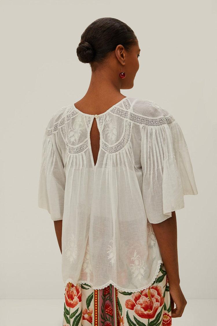 Farm Rio Off-white Embroidered Short Sleeve Blouse OFF-WHITE