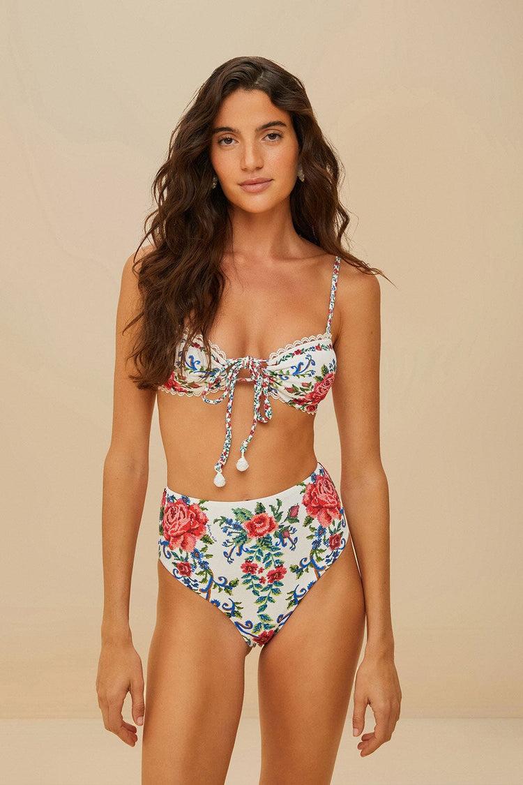 Farm Rio Off-white Flower Tapestry Bikini Top FLOWER TAPESTRY OFF-WHITE