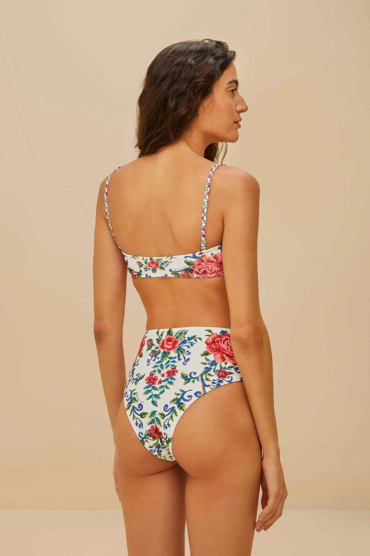 Farm Rio Off-white Flower Tapestry Bikini Top FLOWER TAPESTRY OFF-WHITE