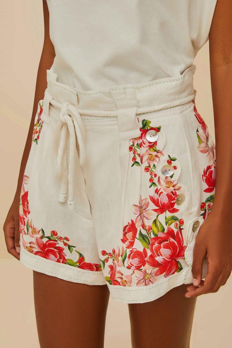 Farm Rio Off-white Flower Tapestry Embroidered Shorts OFF-WHITE
