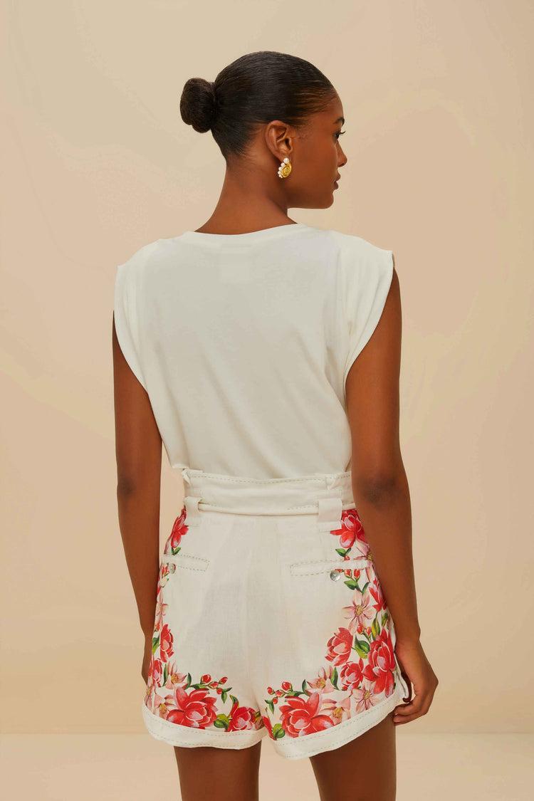 Farm Rio Off-white Flower Tapestry Embroidered Shorts OFF-WHITE