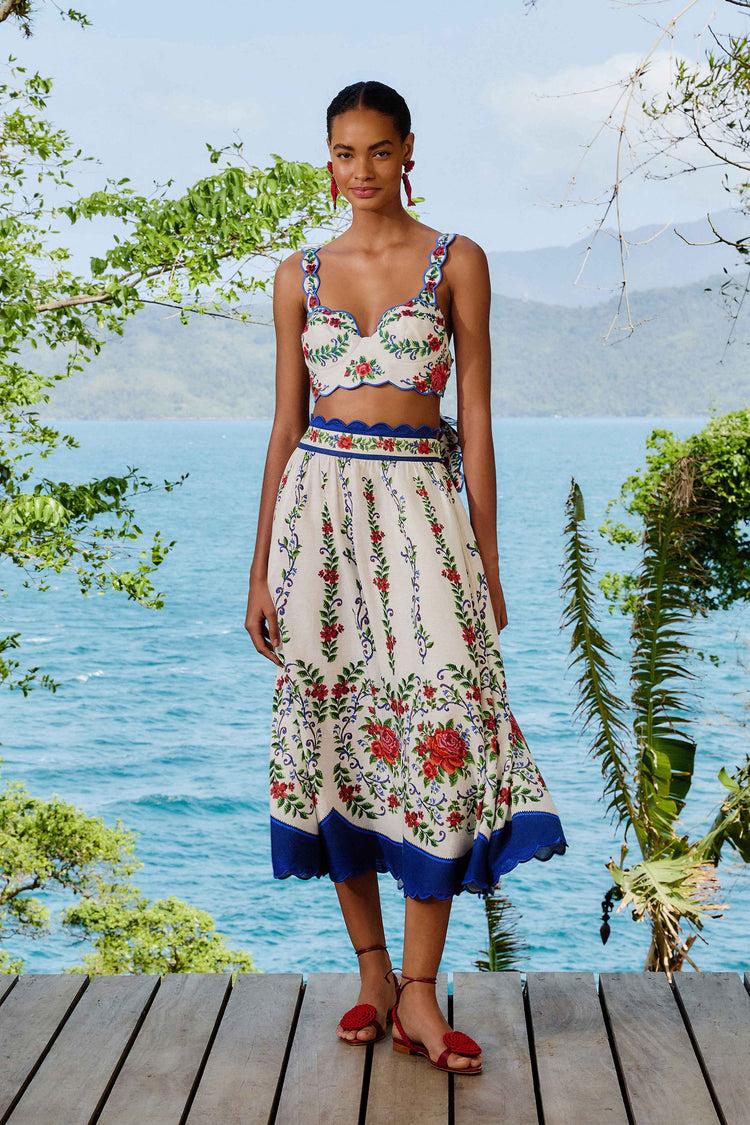 Farm Rio Off-white Flower Tapestry Euroflax™ Premium Linen Top FLOWER TAPESTRY OFF-WHITE