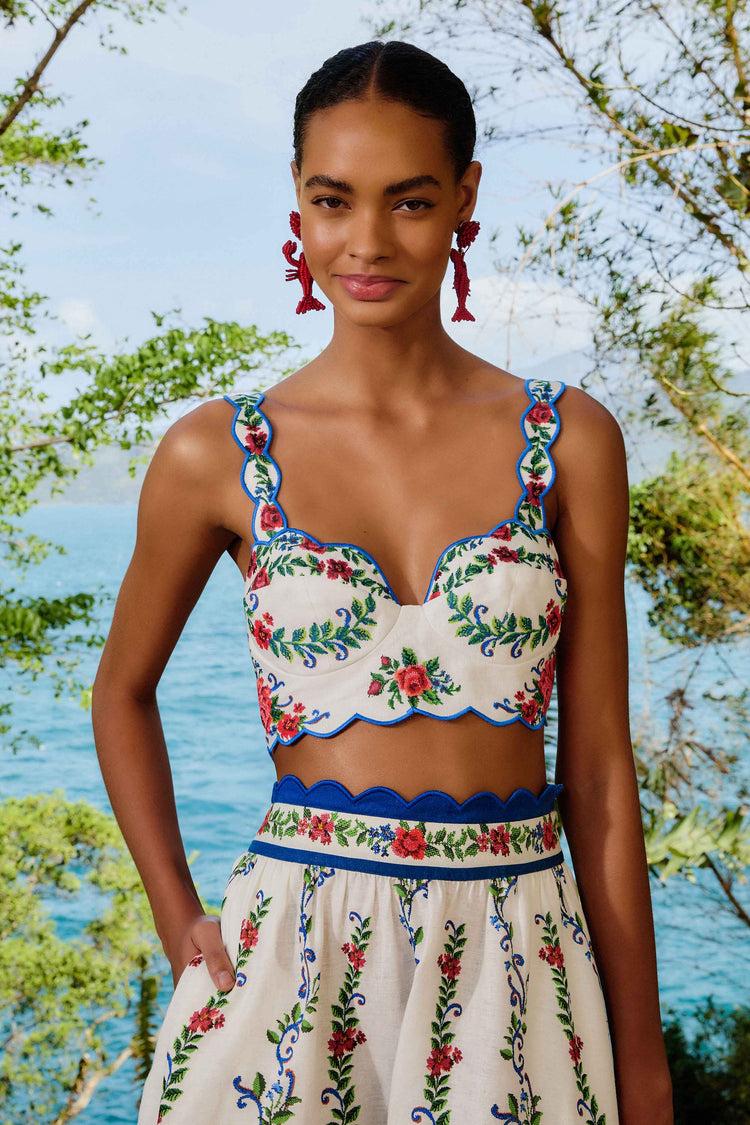 farm rio off-white flower tapestry euroflax™ premium linen top FLOWER TAPESTRY OFF-WHITE