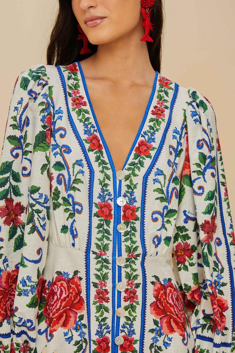 Farm Rio Off-white Flower Tapestry Lenzing™ Ecovero™ Euroflax™ Maxi Dress FLOWER TAPESTRY OFF-WHITE