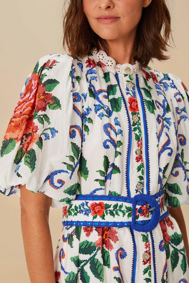 Farm Rio Off-white Flower Tapestry Mini Dress FLOWER TAPESTRY OFF-WHITE