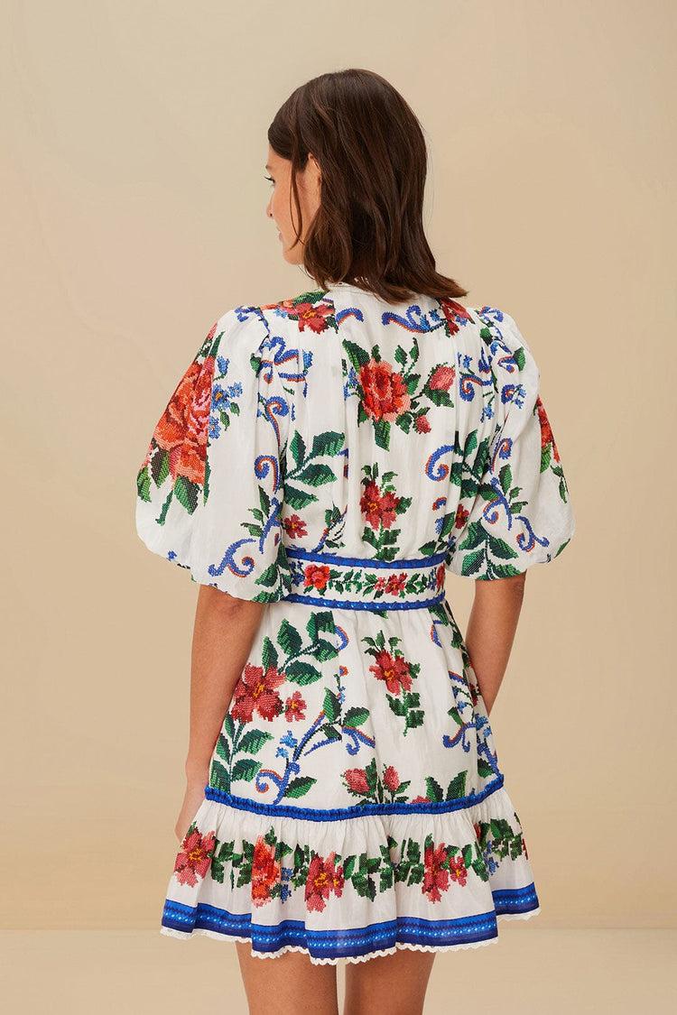 Farm Rio Off-white Flower Tapestry Mini Dress FLOWER TAPESTRY OFF-WHITE