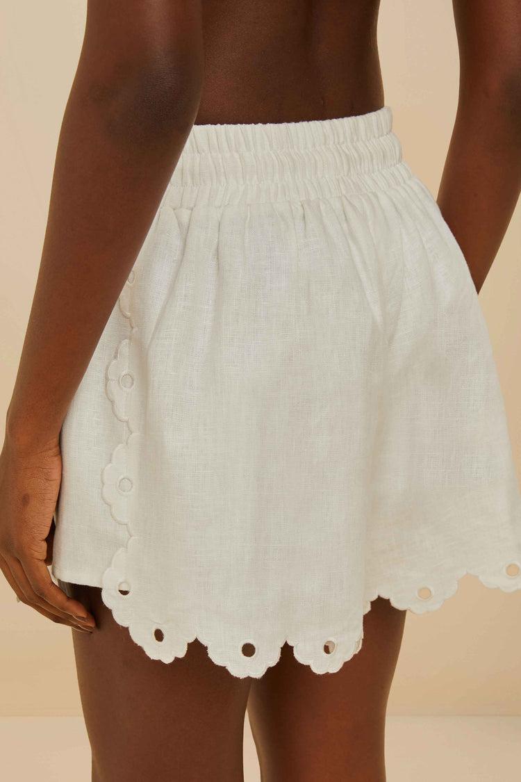 Farm Rio Off-white Flowers Richelieu Euroflax™ Premium Linen Shorts OFF-WHITE