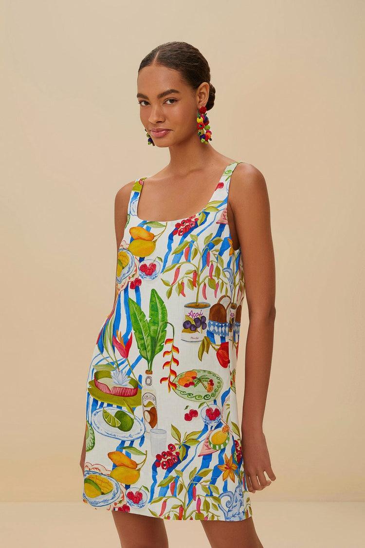 farm rio off-white fresh table euroflax™ premium linen mini dress FRESH TABLE OFF-WHITE