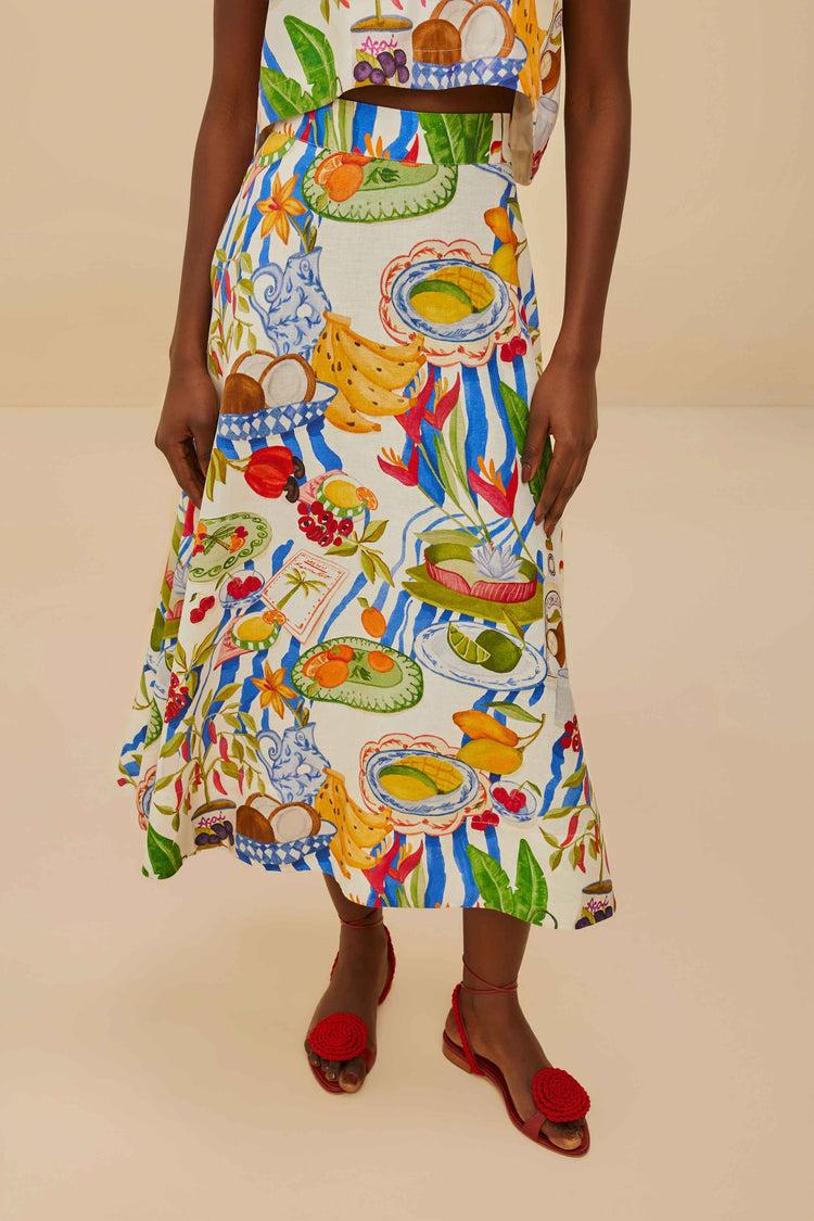 Farm Rio Off-white Fresh Table Lenzing™ Ecovero™ Euroflax™ Midi Skirt FRESH TABLE OFF-WHITE