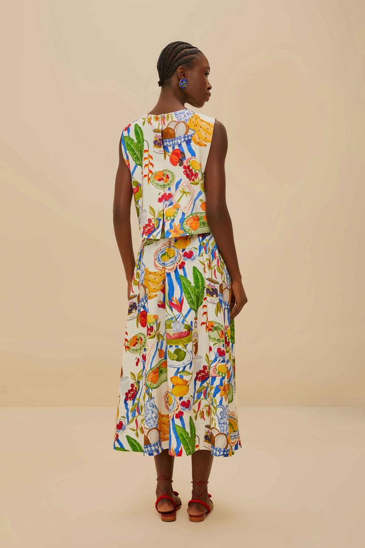 Farm Rio Off-white Fresh Table Lenzing™ Ecovero™ Euroflax™ Midi Skirt FRESH TABLE OFF-WHITE